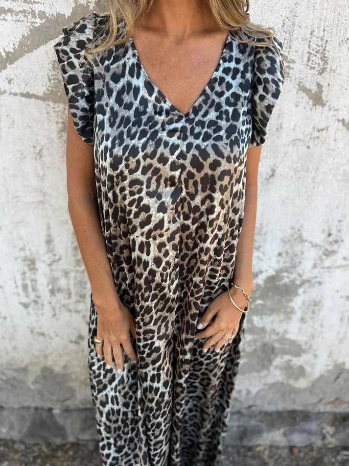 Kylie | Women's Leopard Print Ruffle Sleeve Jumpsuit