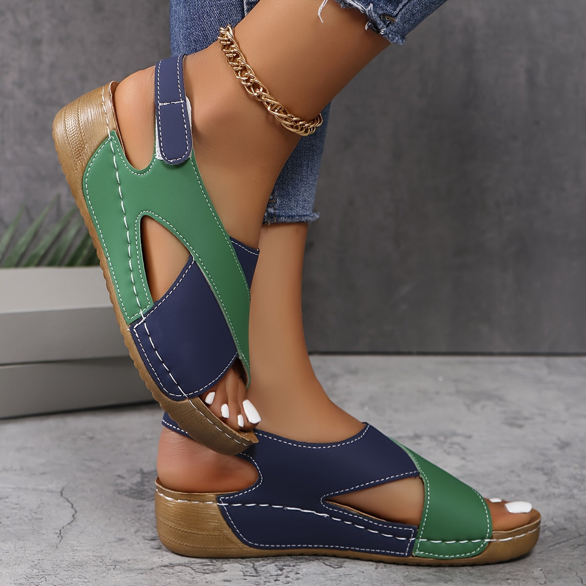Zara | Women's Contrast Color Block Wedge Sandals