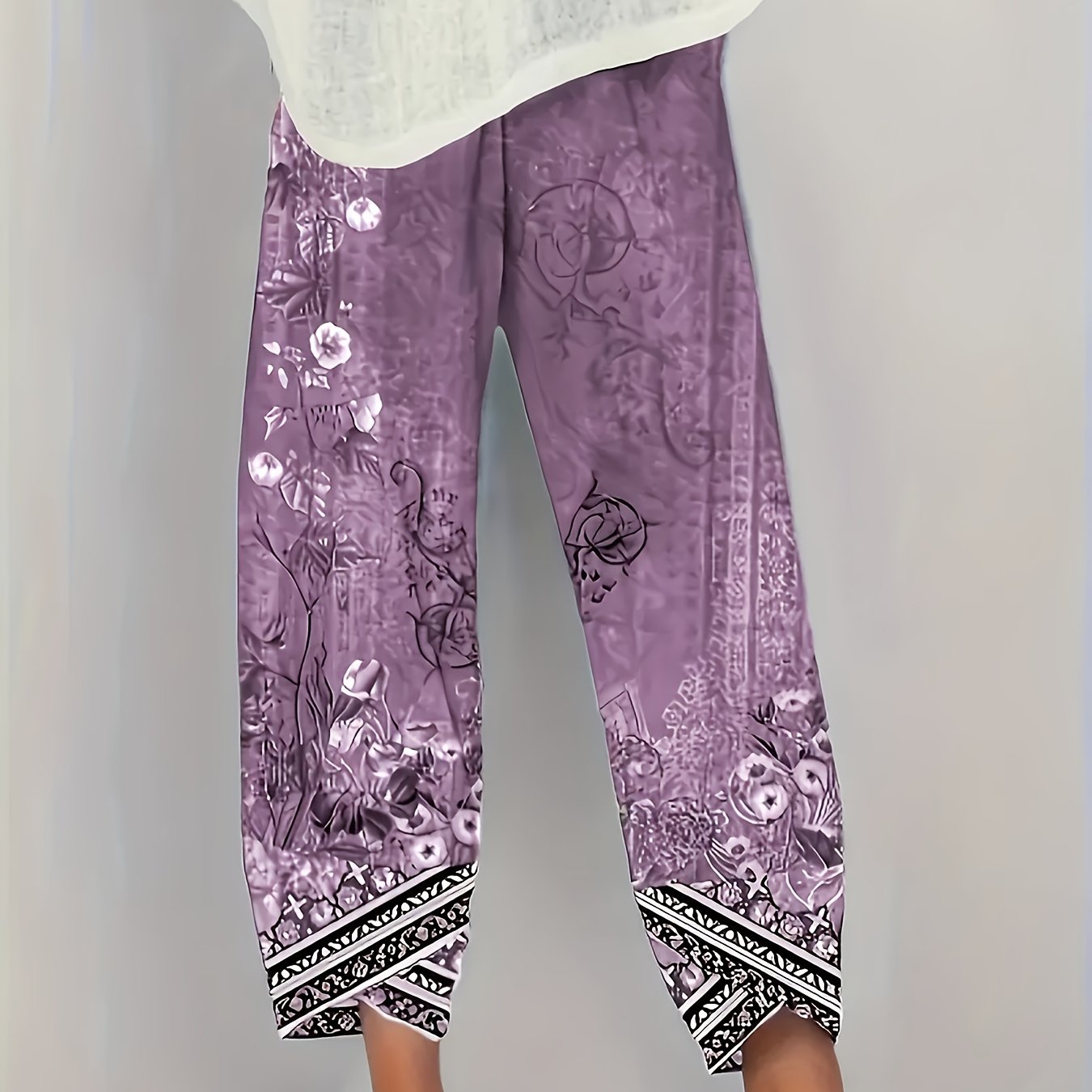 Maya | Women's Boho Floral Wide-Leg Capri Pants