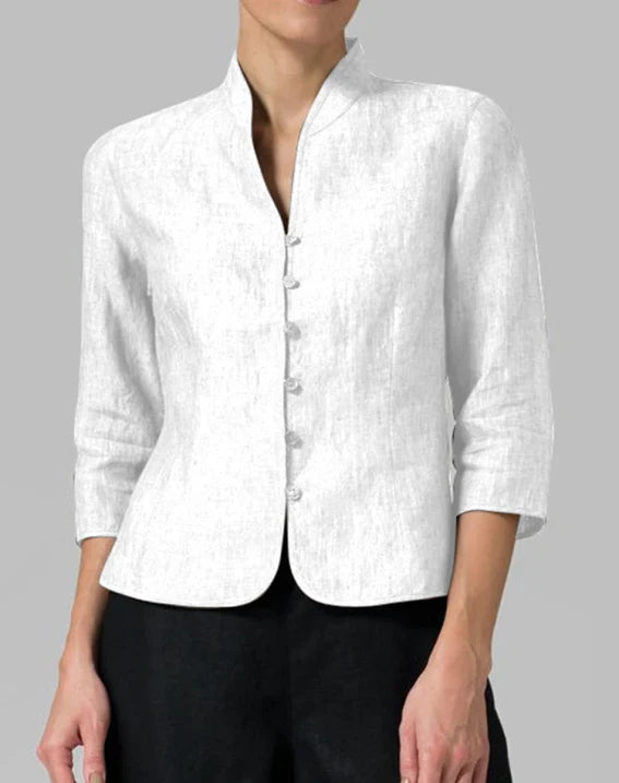 Iris | Women's Mandarin Collar Linen Blouse