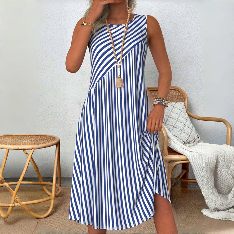 Sophie | Women's Striped Sleeveless Summer Midi Dress