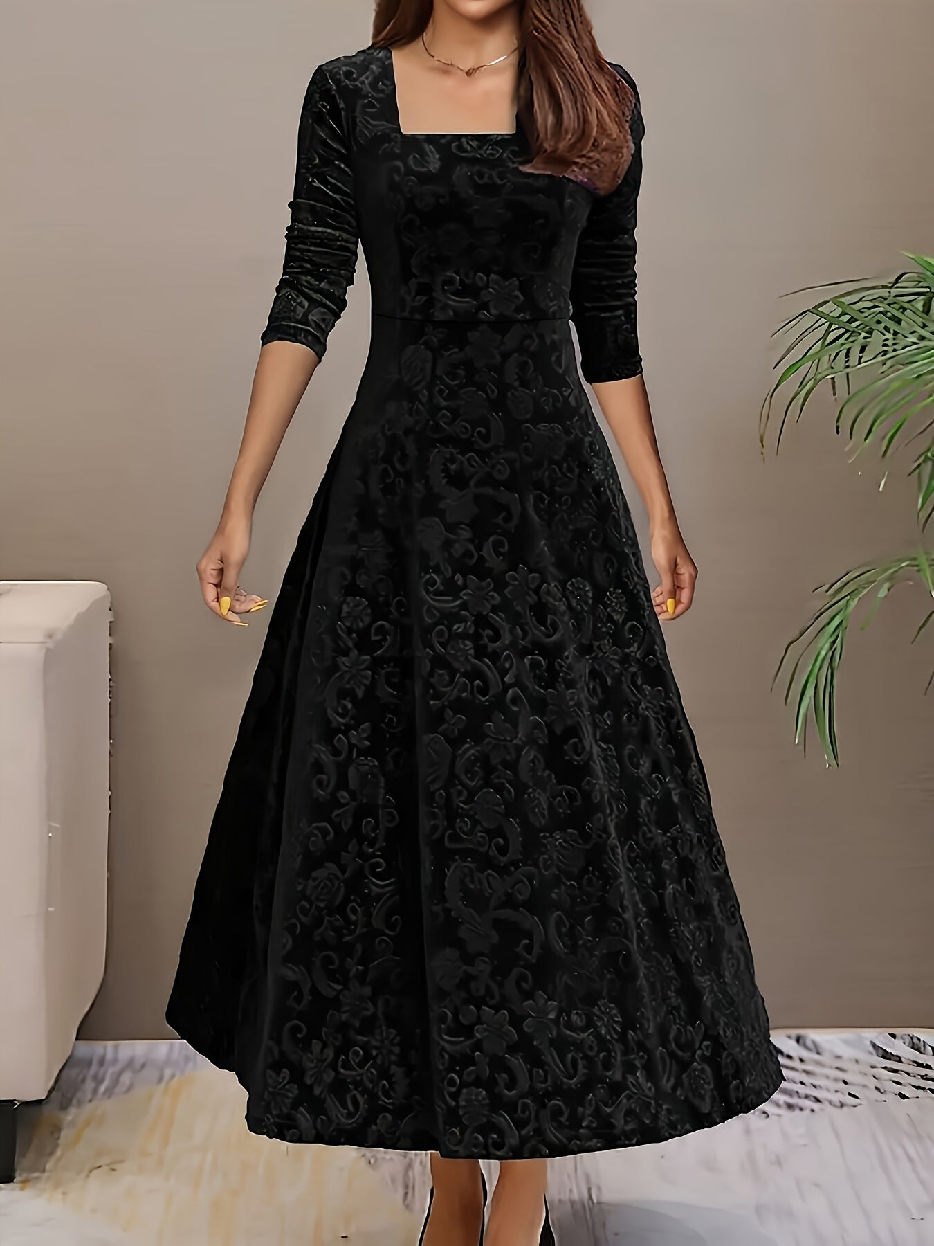 Isabella | Women's Embroidered Velvet Maxi Dress