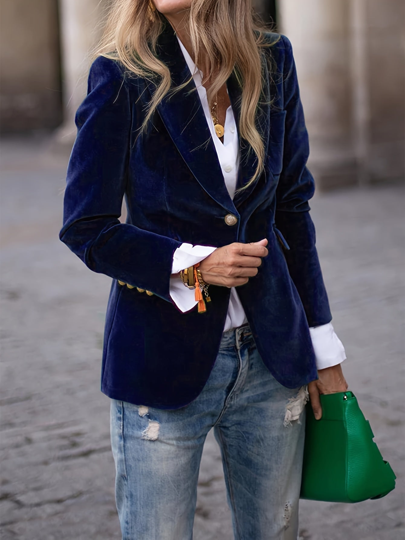 Valeria | Women's Tailored Velvet Button Blazer