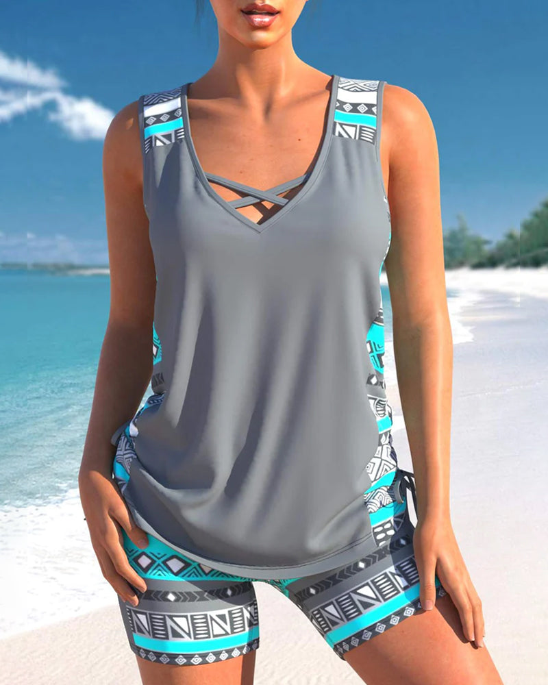 Jade | Women's Geometric V-Neck Tankini Top