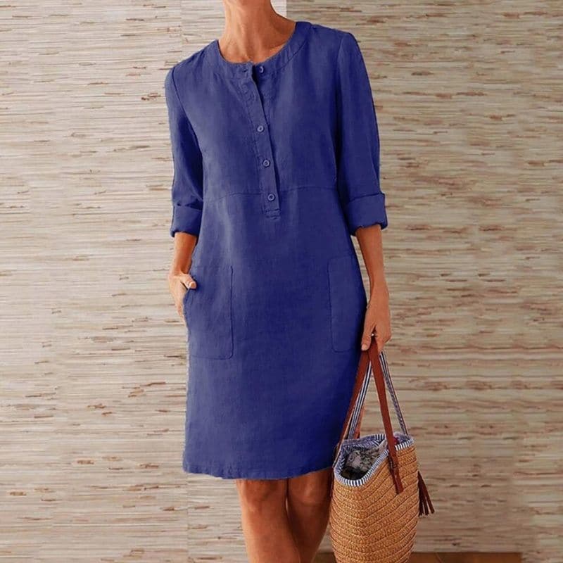 Audrey | Women's Button Front Shift Dress With Pockets