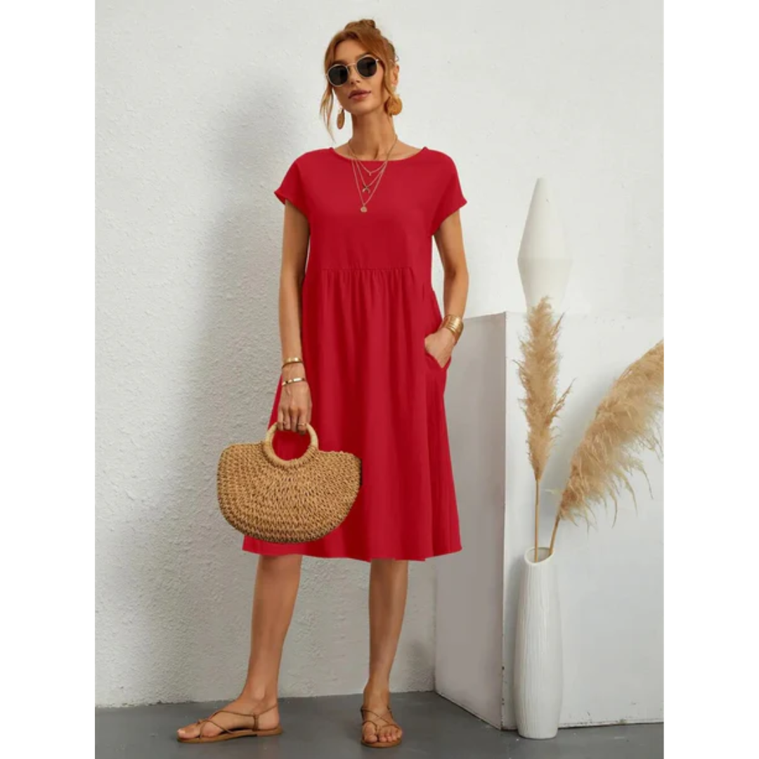 Molly | Women's Short Sleeve Midi Dress With Pockets