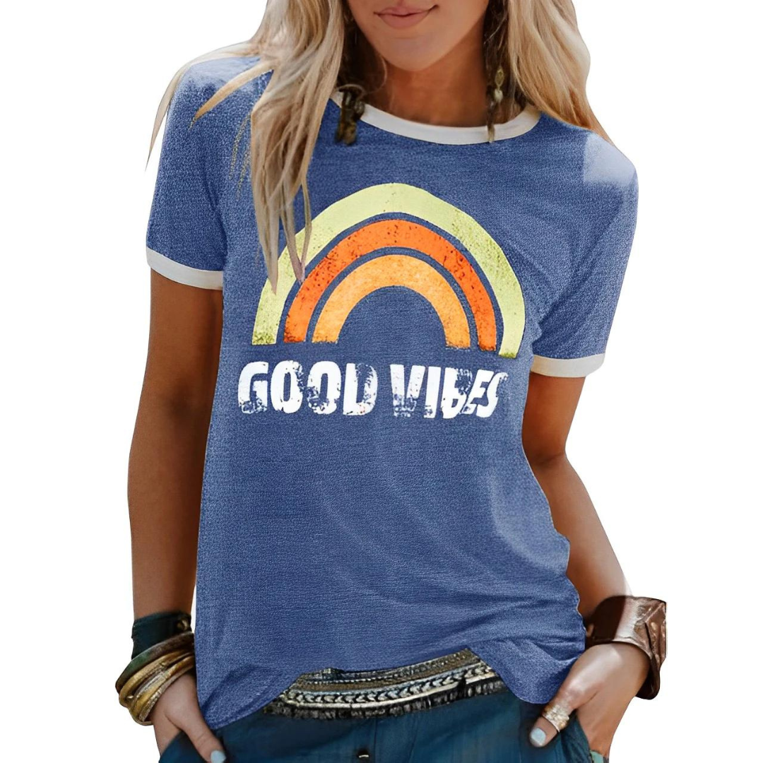 Lena | Women's Retro Rainbow Graphic T-Shirt