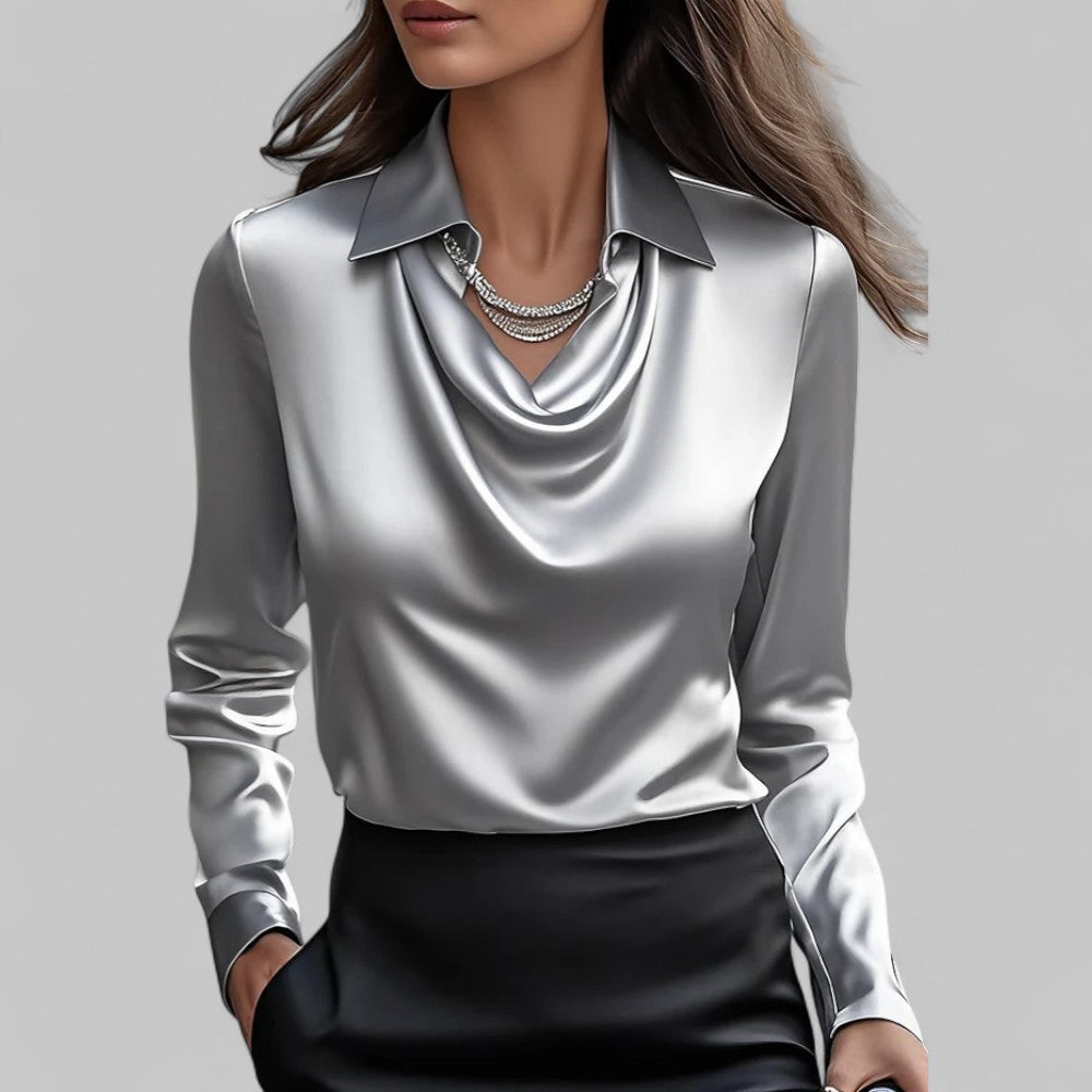 Clara | Women's Cowl Neck Satin Pullover Blouse