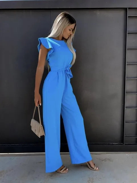 Clara | Women's Ruffled Sleeve Wide-Leg Jumpsuit