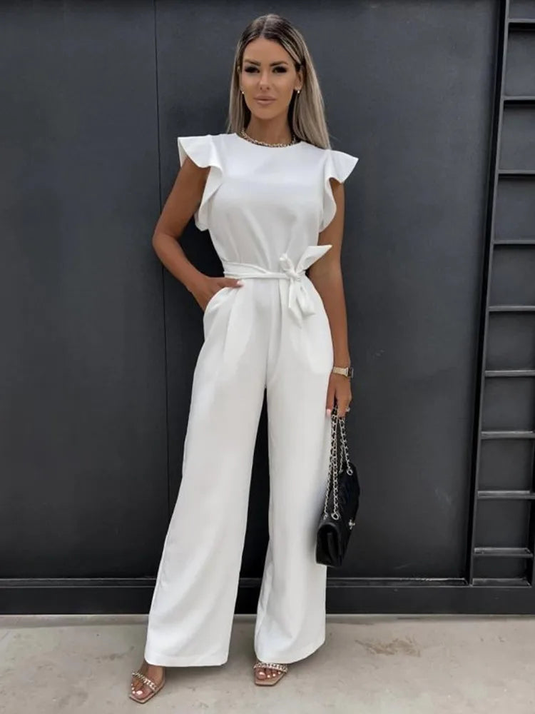 Clara | Women's Ruffled Sleeve Wide-Leg Jumpsuit