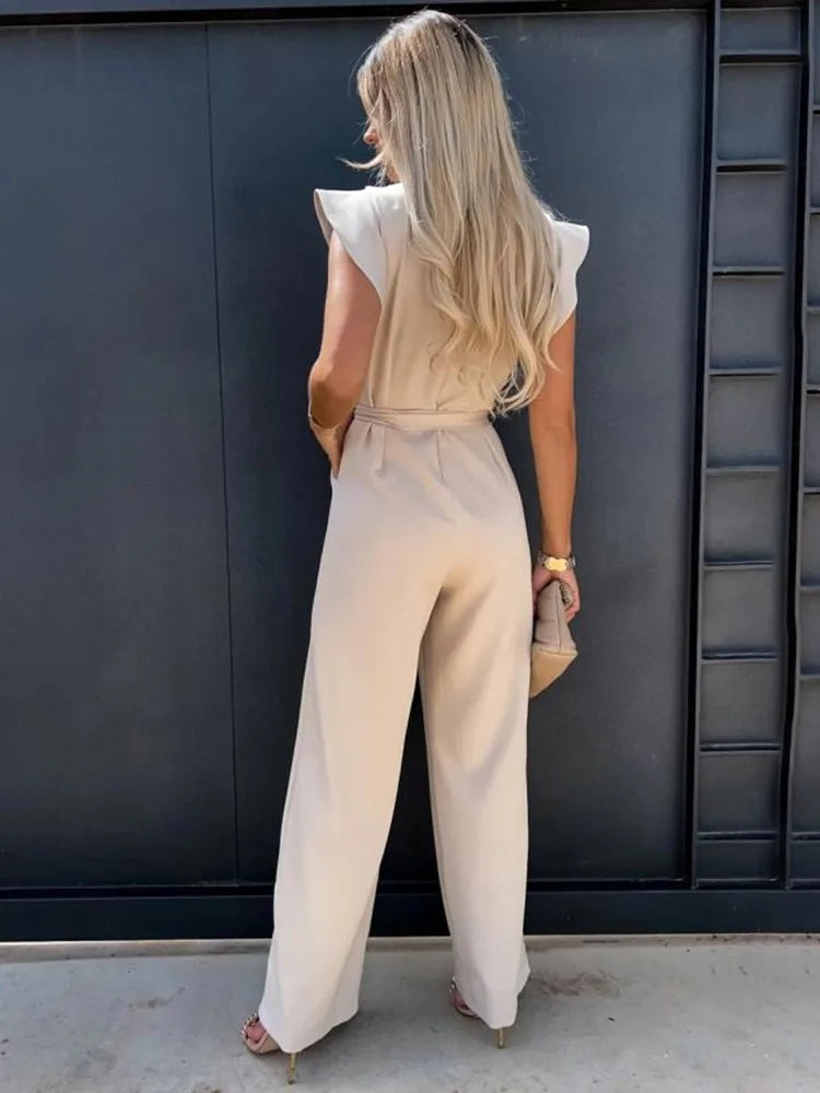 Clara | Women's Ruffled Sleeve Wide-Leg Jumpsuit
