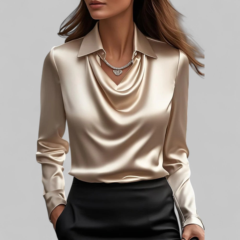 Clara | Women's Cowl Neck Satin Pullover Blouse