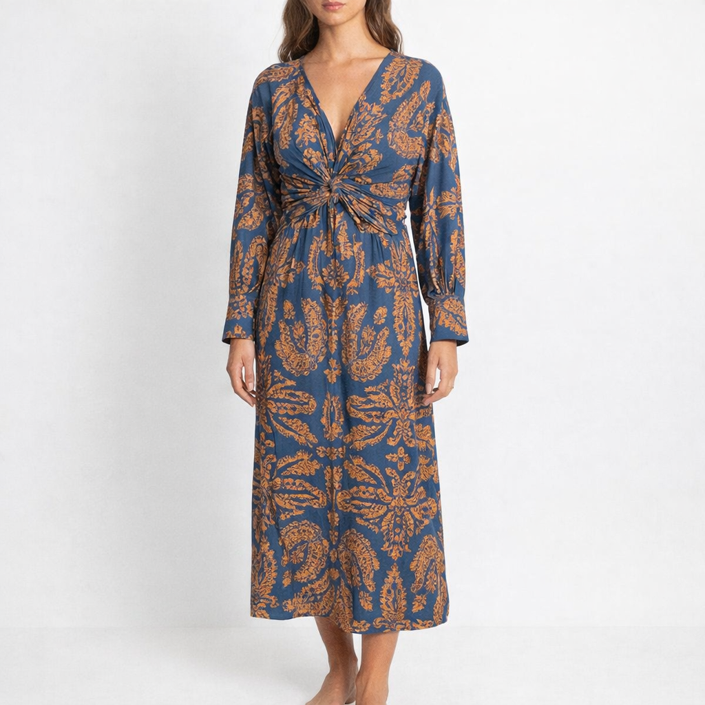 Sophia | Women's V-Neck Long Sleeve Midi Dress