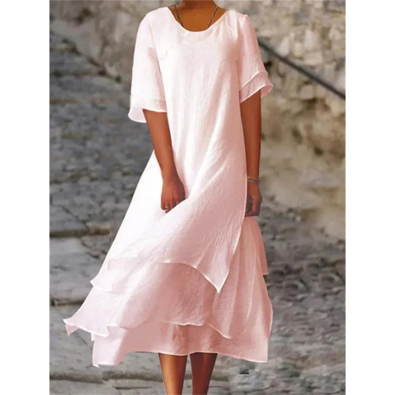 Lucy | Women's Layered Short Sleeve Midi Dress