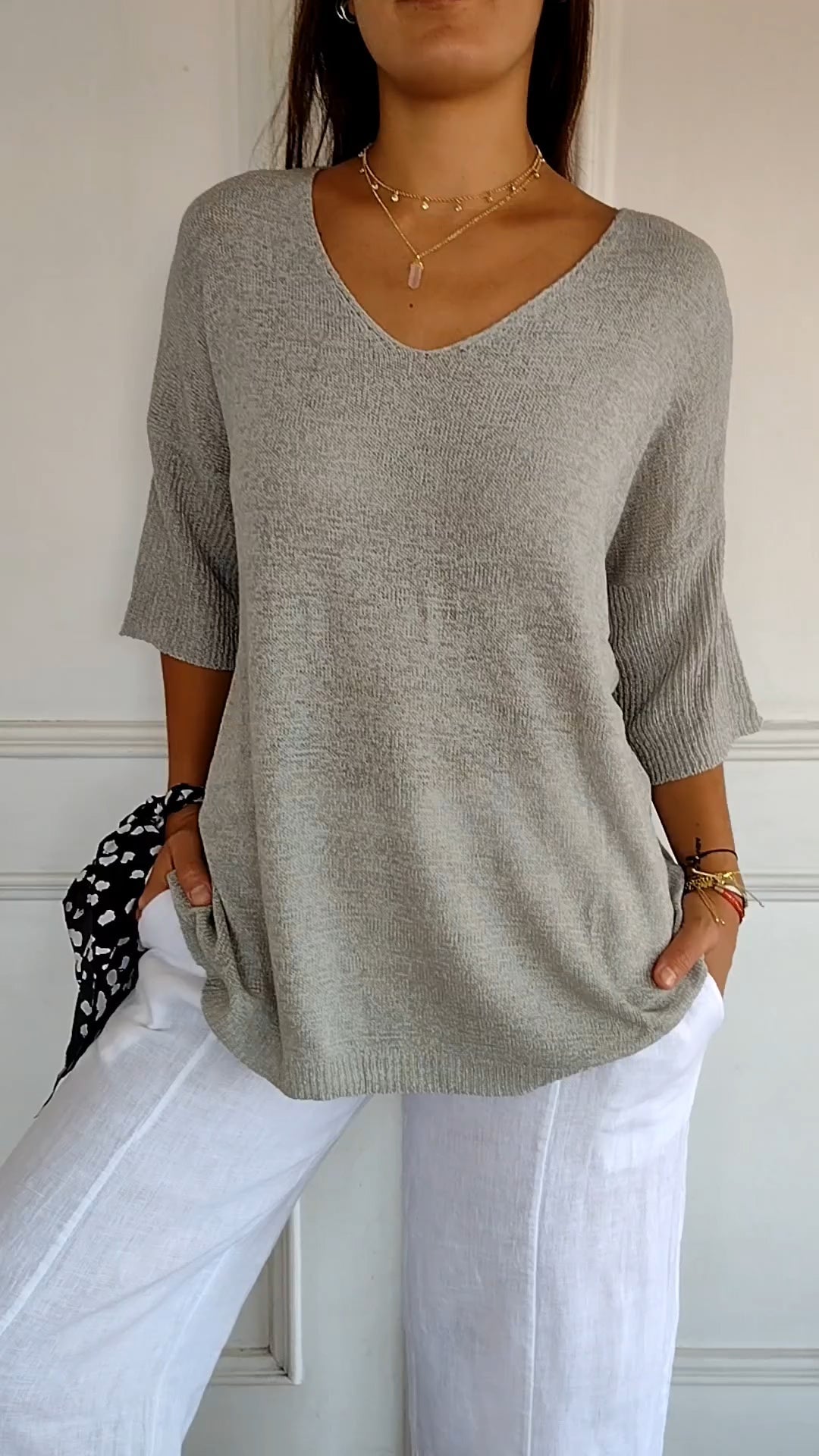 Nora | Women's V-Neck 3/4 Sleeve Knit Top