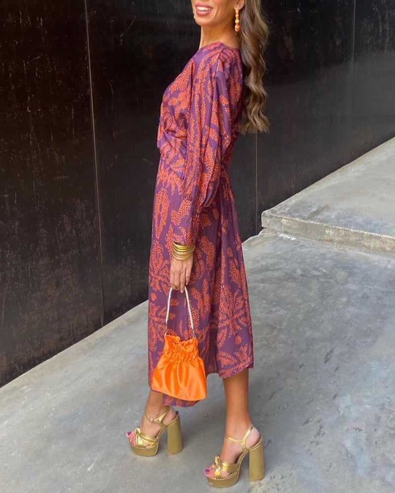 Amelia | Women's V-Neck Long Sleeve Midi Dress