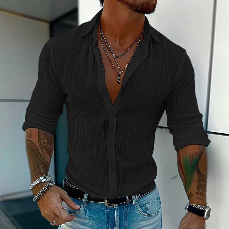Ethan | Men's Modern Ribbed Slim-Fit Linen Shirt