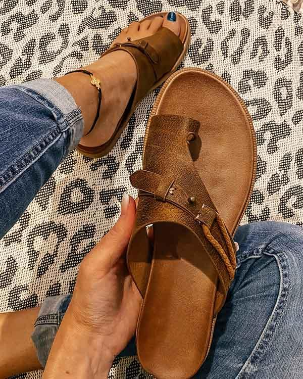 Aria | Women's Boho Braided Toe Ring Slide Sandals