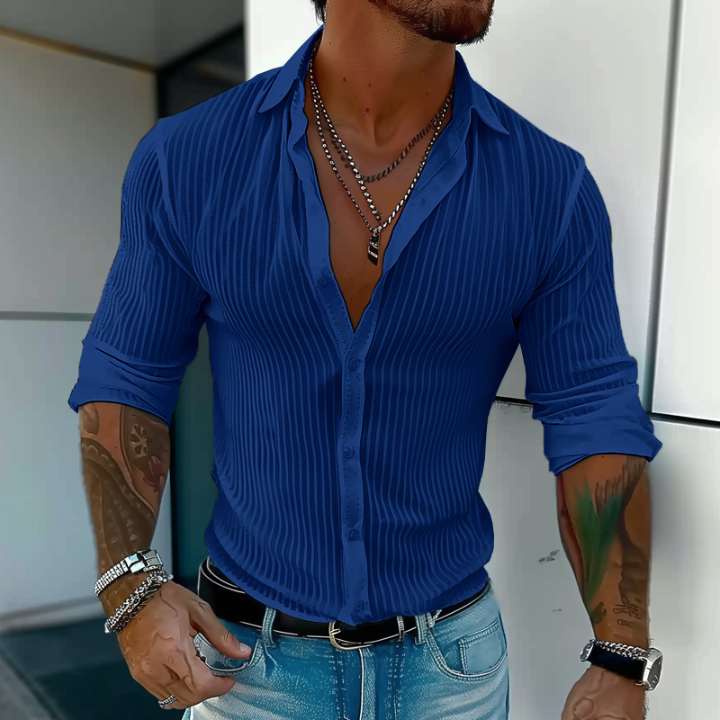 Ethan | Men's Modern Ribbed Slim-Fit Linen Shirt