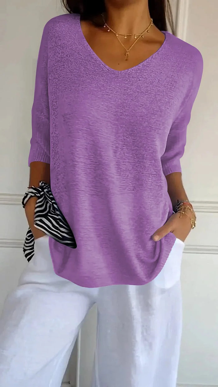 Chloe | Women's Knitted V-Neck 3/4 Sleeve Top