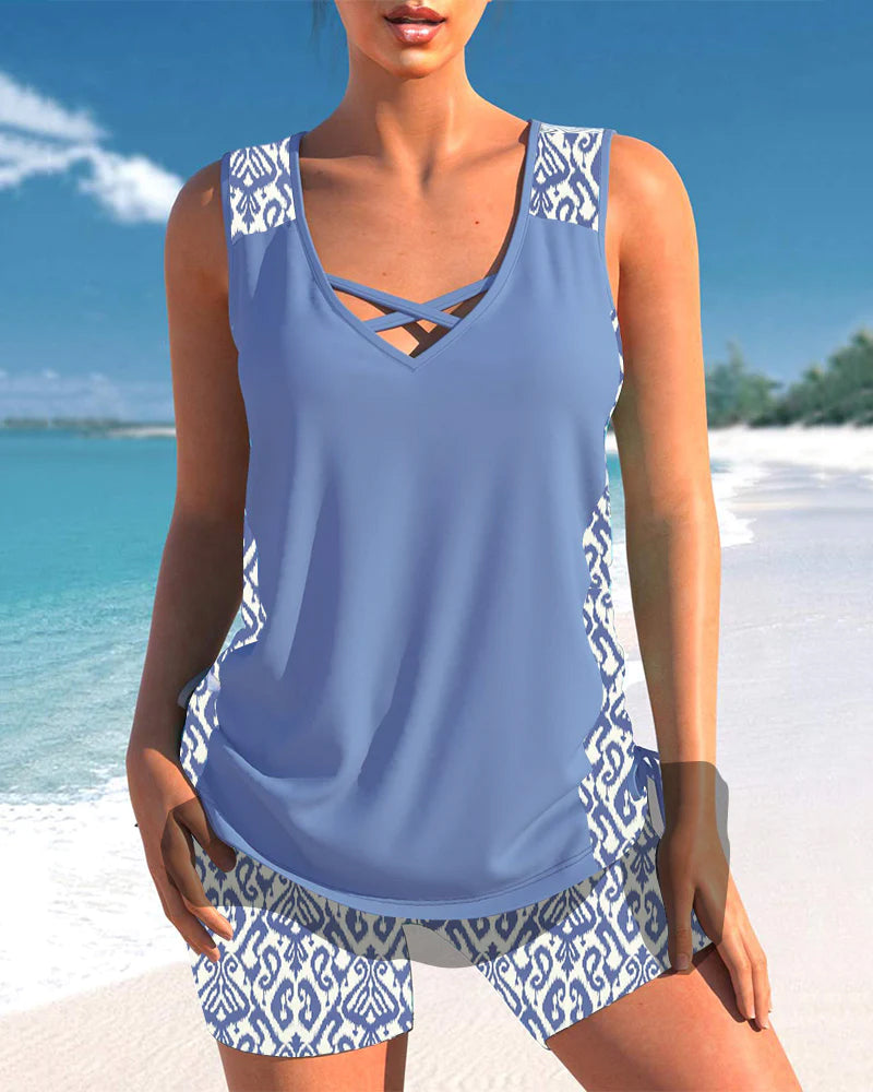 Jade | Women's Geometric V-Neck Tankini Top