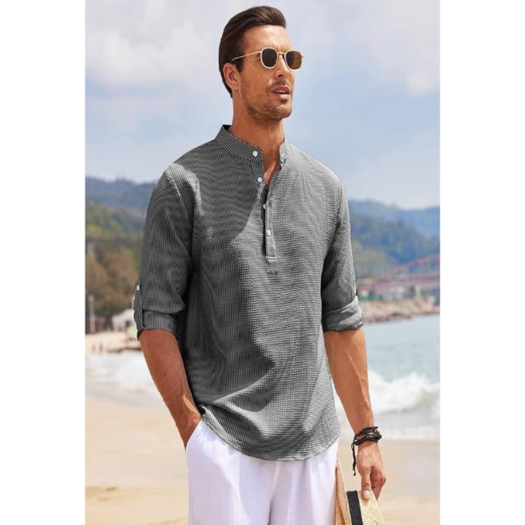 Owen | Men's Half Button Stand Collar Shirt