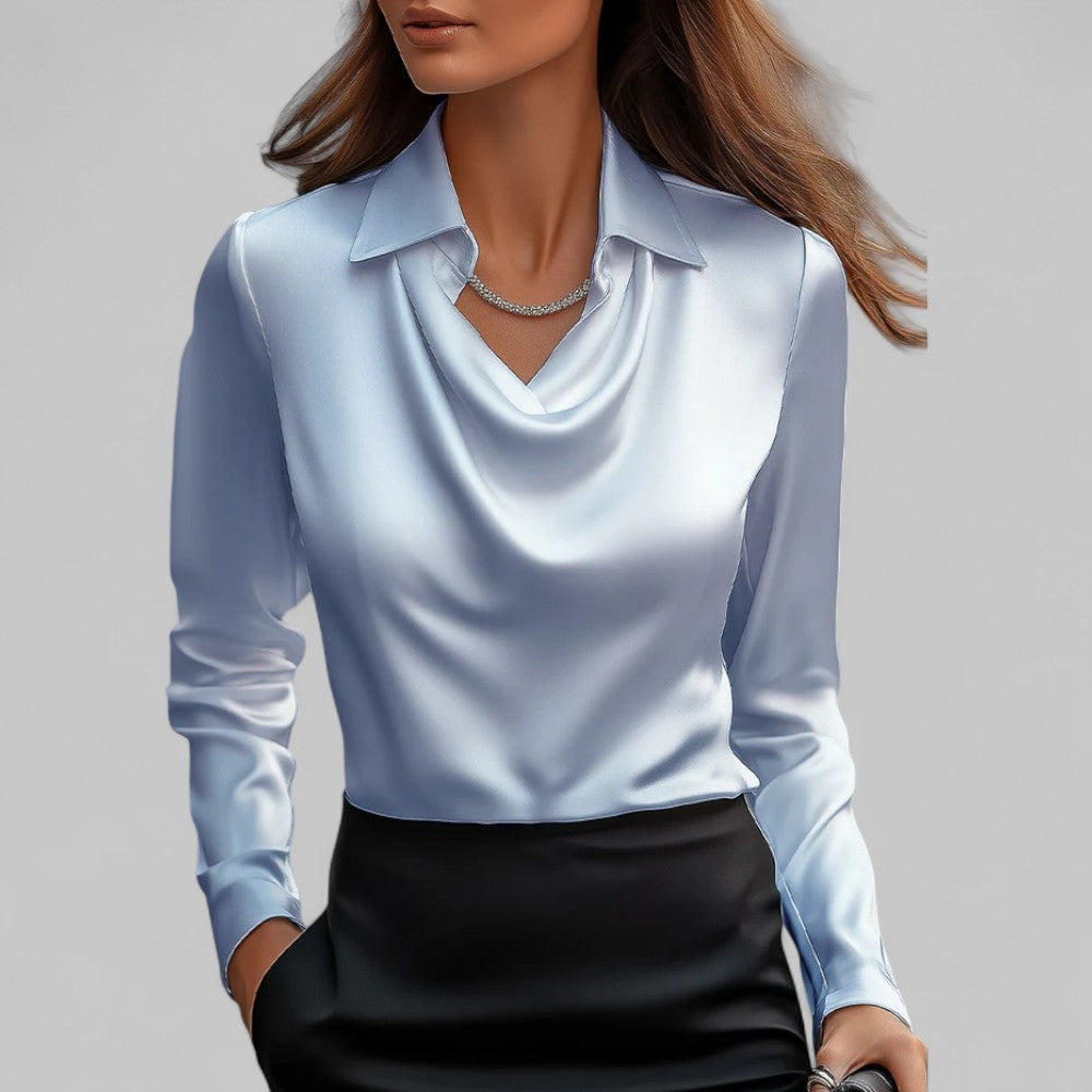 Clara | Women's Cowl Neck Satin Pullover Blouse