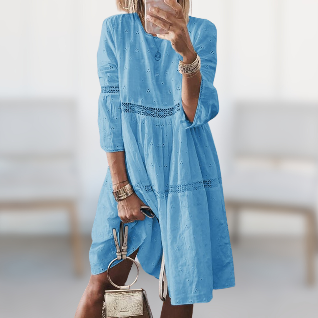 Lily | Women's Round Neck 3/4 Sleeve Mini Dress