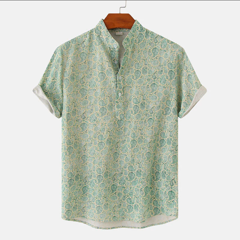 Ethan | Men's Printed Short-Sleeve Mandarin Collar Shirt