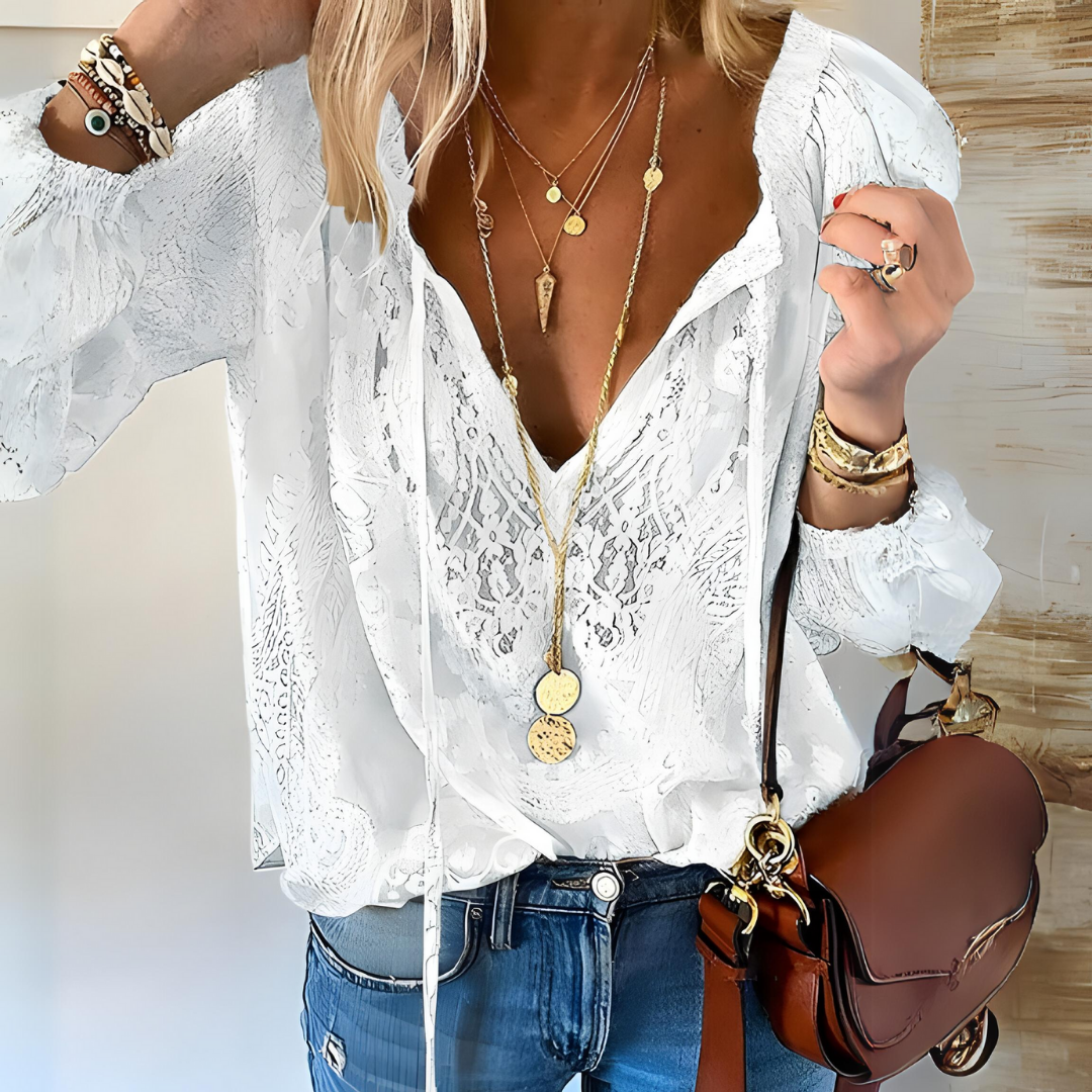 Ella | Women's V-Neck Long Sleeve Summer Blouse