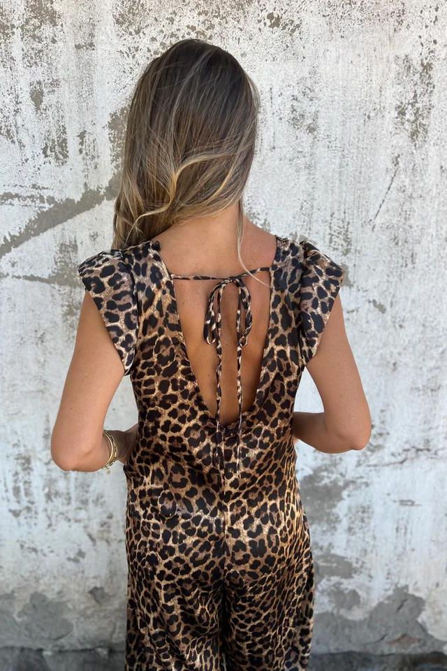 Kylie | Women's Leopard Print Ruffle Sleeve Jumpsuit