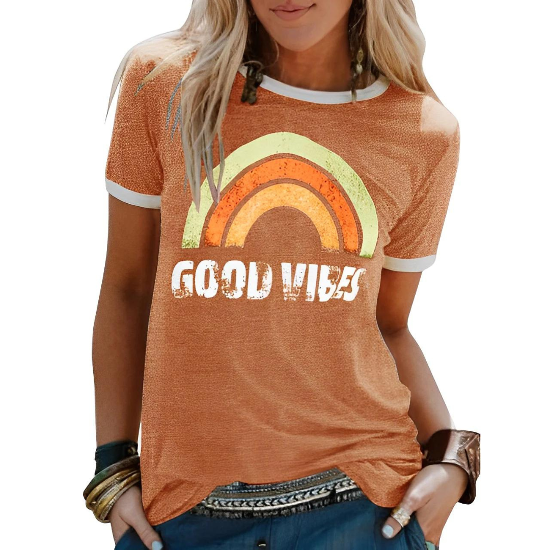 Lena | Women's Retro Rainbow Graphic T-Shirt
