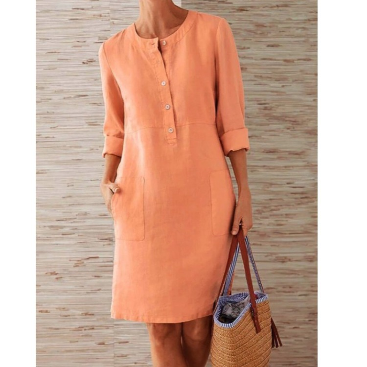 Audrey | Women's Button Front Shift Dress With Pockets