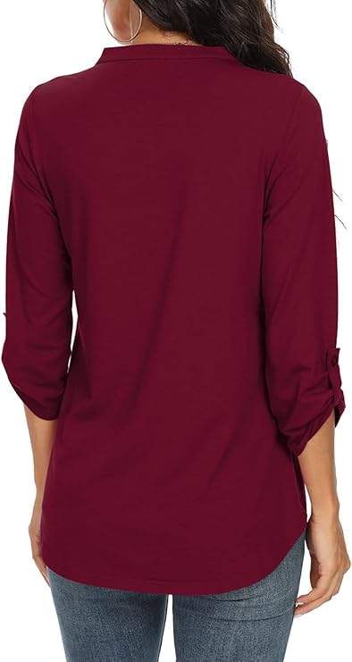 Elena | Women's V-Neck 3/4 Split Sleeve Flowy Blouse