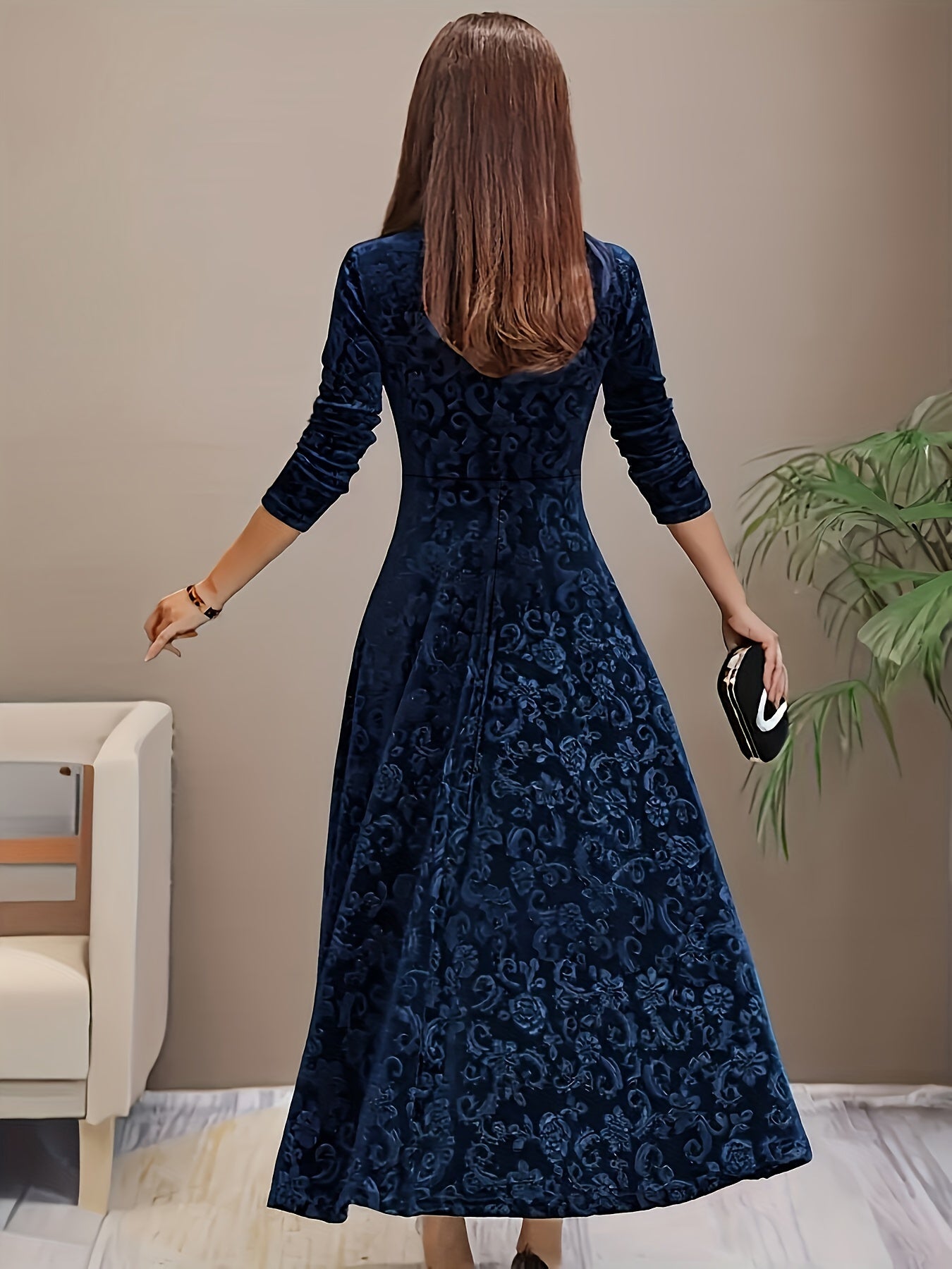 Isabella | Women's Embroidered Velvet Maxi Dress