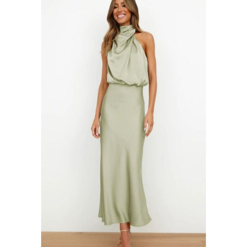 Alessia | Women's Satin Halter Neck Midi Dress