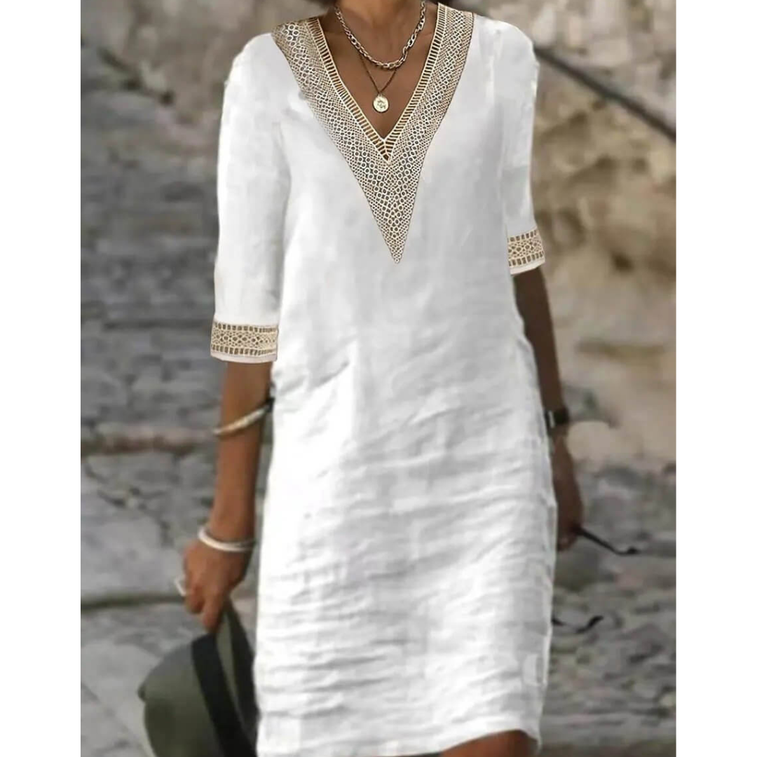 Sienna | Women's Lace Trim V-Neck Mini Dress