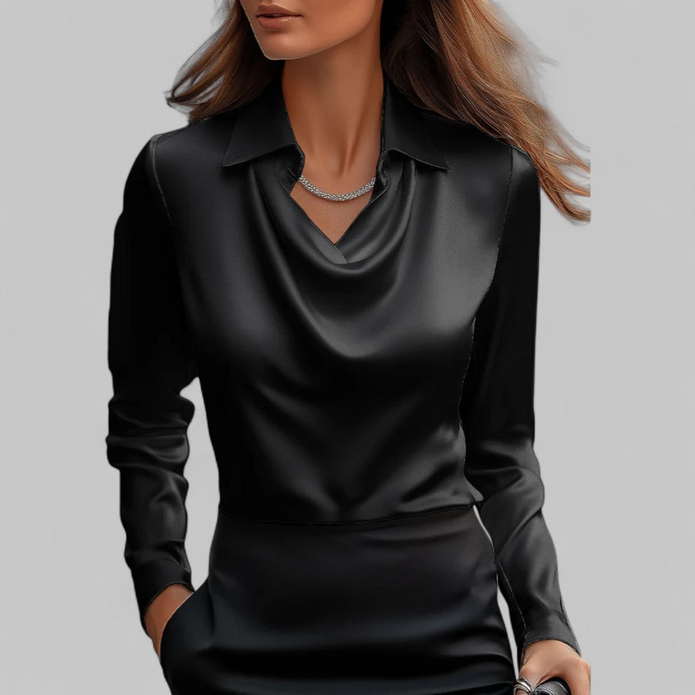 Clara | Women's Cowl Neck Satin Pullover Blouse