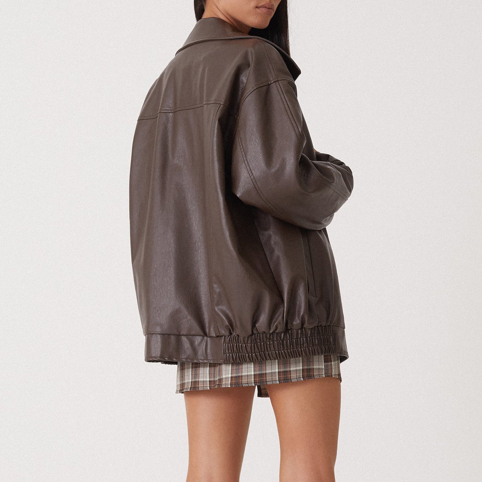 Riley | Women's Oversized Leather Zip Bomber Jacket