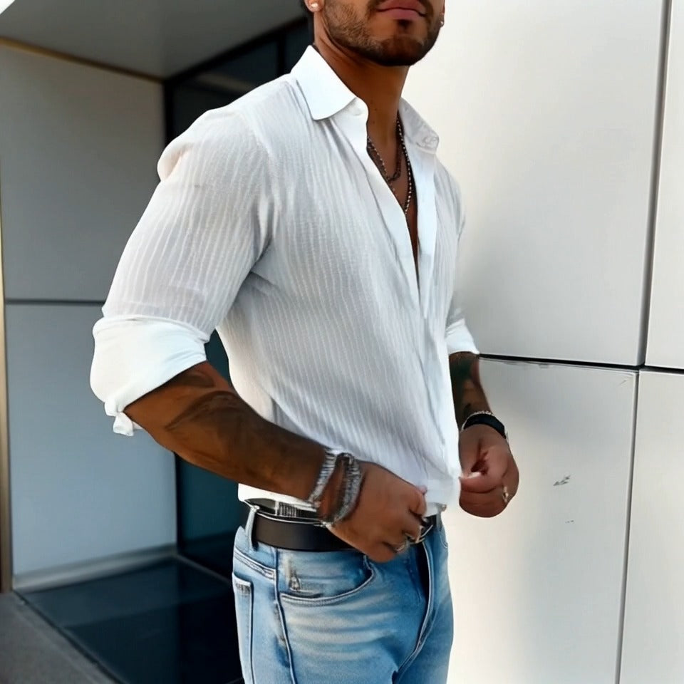 Ethan | Men's Modern Ribbed Slim-Fit Linen Shirt