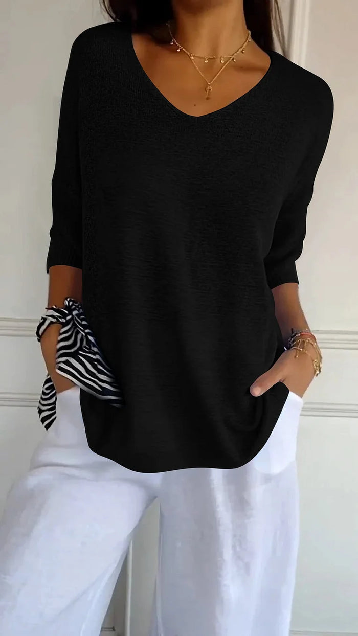 Chloe | Women's Knitted V-Neck 3/4 Sleeve Top