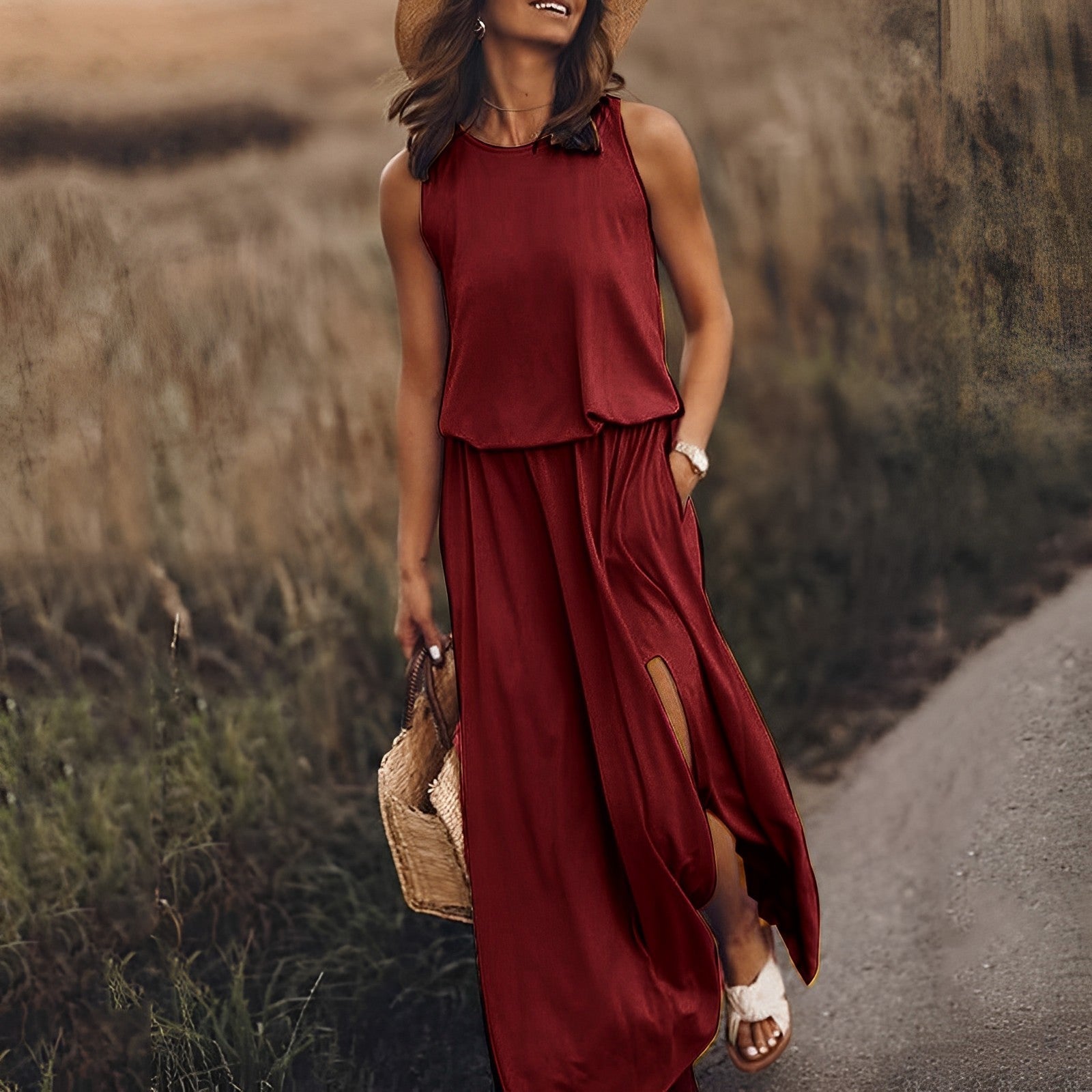 Ruby | Women's Sleeveless Round Neck Maxi Dress