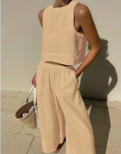 Sienna | Women's Linen Crop Top Wide Pant Set