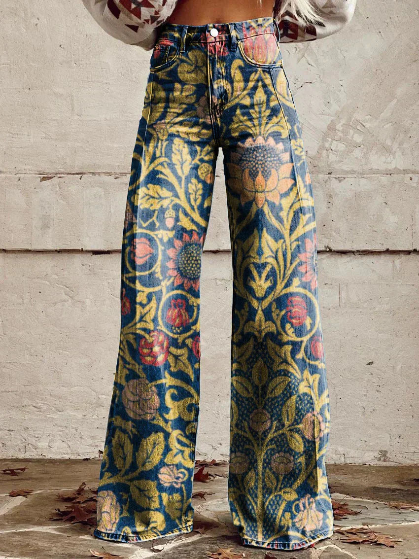 Amelia | Women's Floral Wide-Leg Flare Jeans