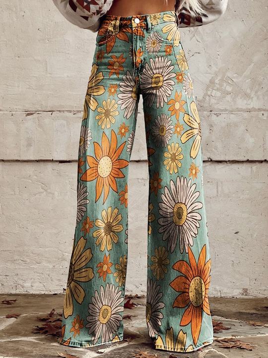 Amelia | Women's Floral Wide-Leg Flare Jeans