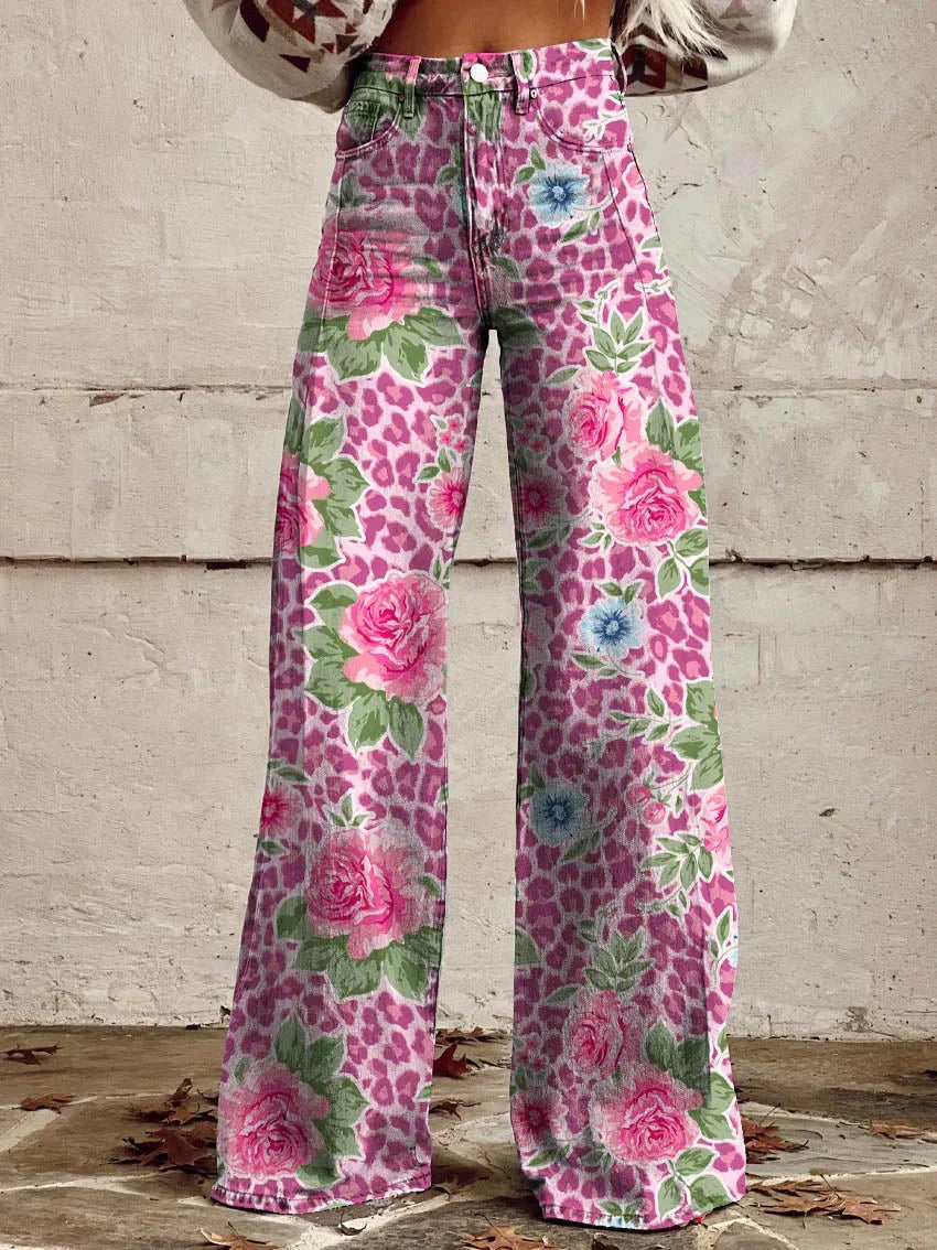 Amelia | Women's Floral Wide-Leg Flare Jeans