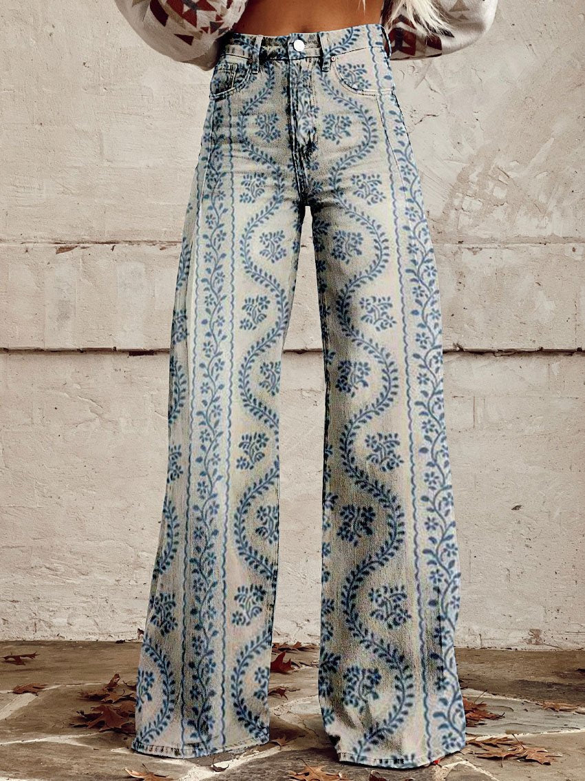 Amelia | Women's Floral Wide-Leg Flare Jeans