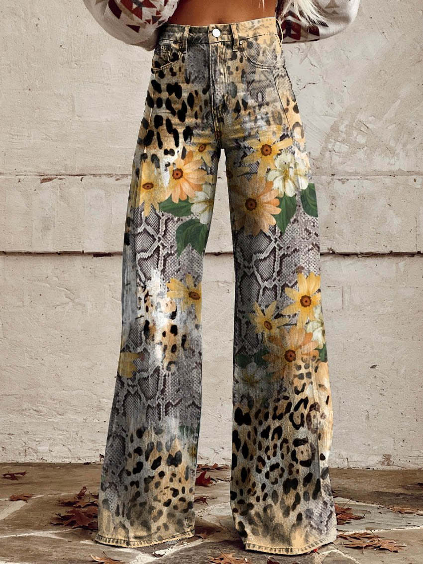 Amelia | Women's Floral Wide-Leg Flare Jeans