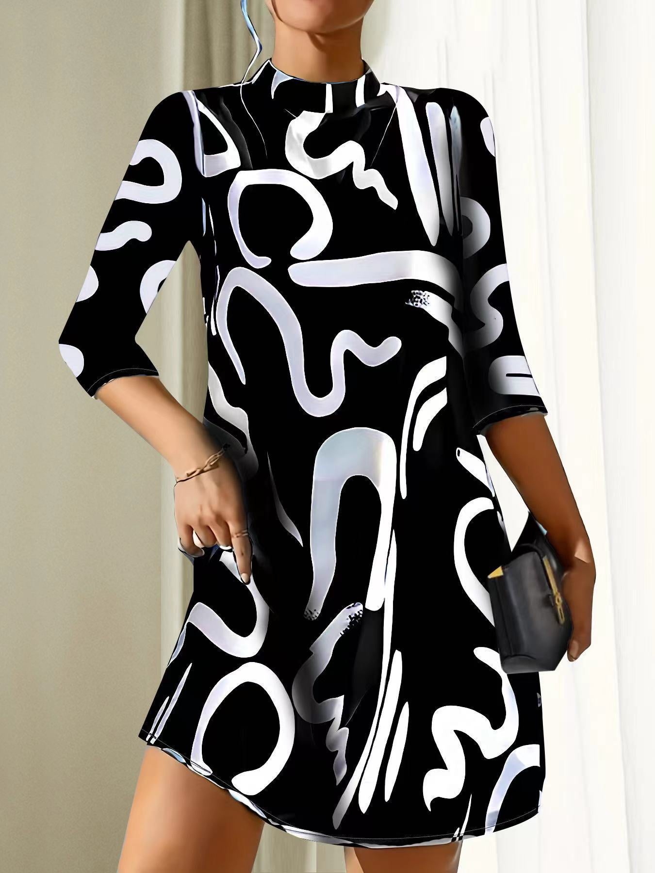 Nora | Women's Abstract Print Mock Neck Dress
