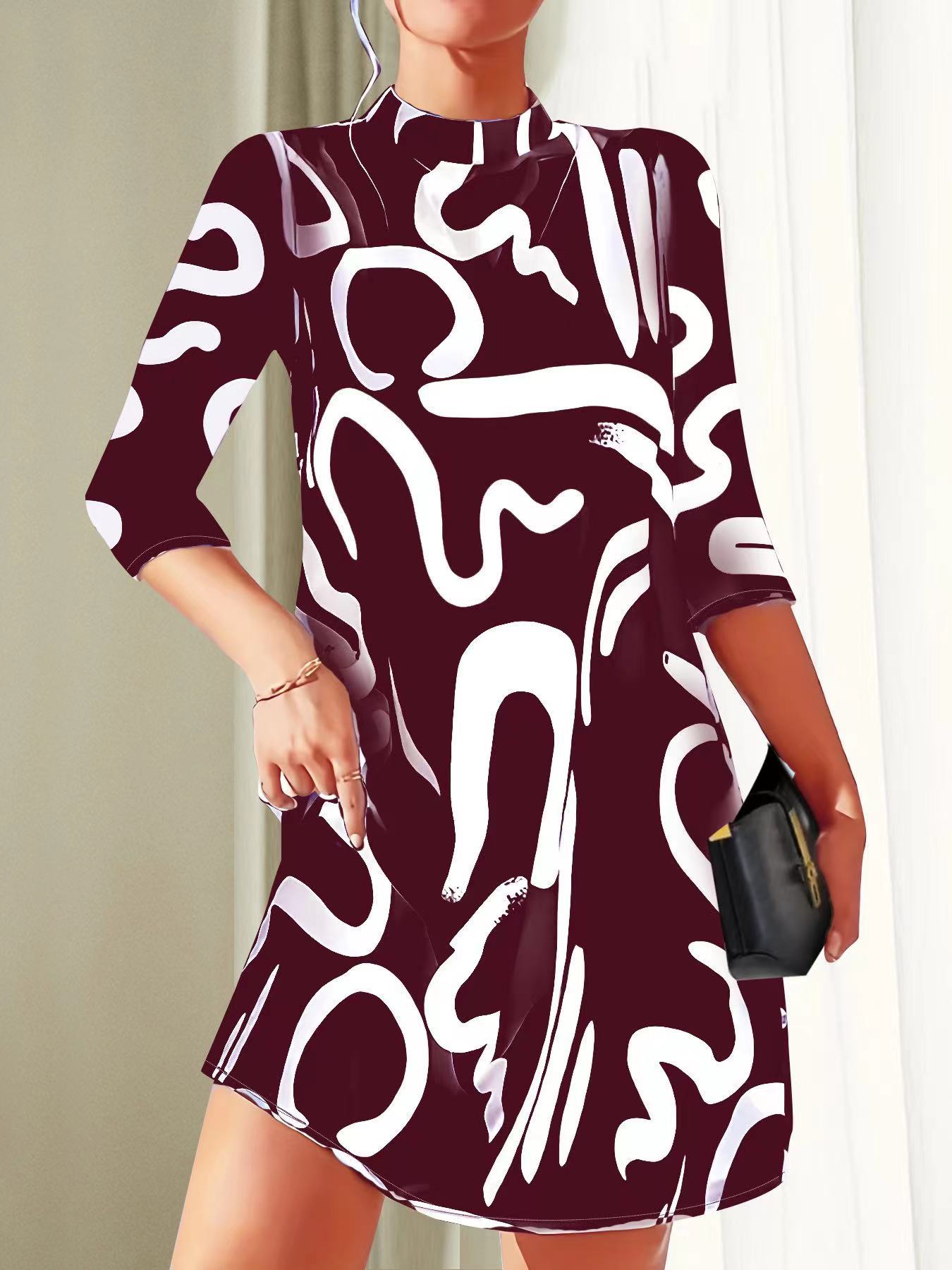 Nora | Women's Abstract Print Mock Neck Dress